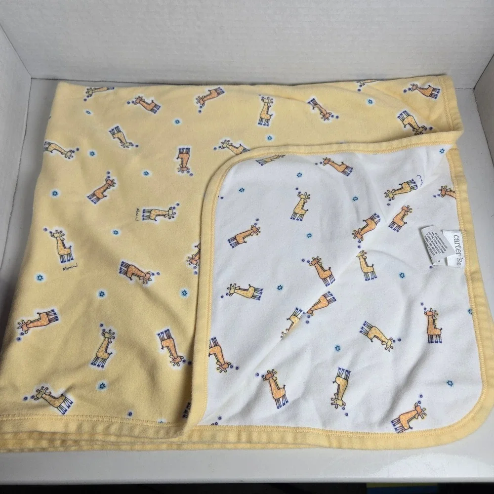 Vtg Carter's John Lennon Blanket Giraffe EMU NAMAE Cotton Receiving Yellow 2000